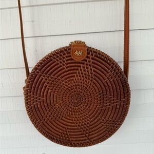 Round Woven Rattan Crossbody Bag